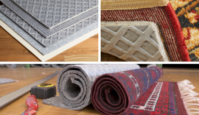 Collage of different types of rug pads.