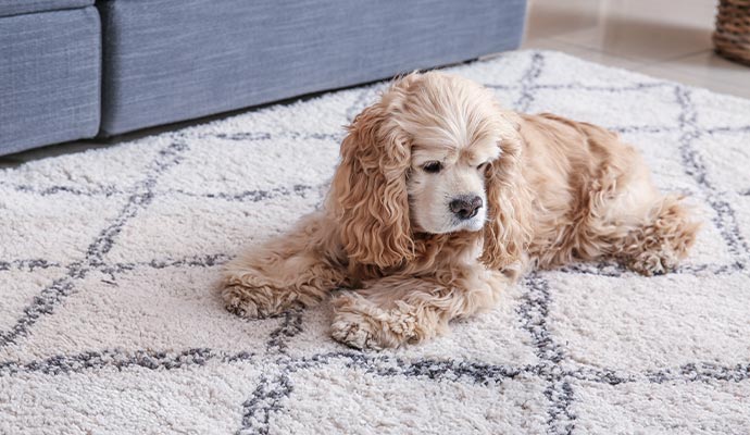 Pet lying down on a rug