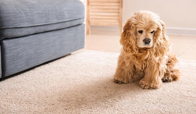 Pet sitting on a rug