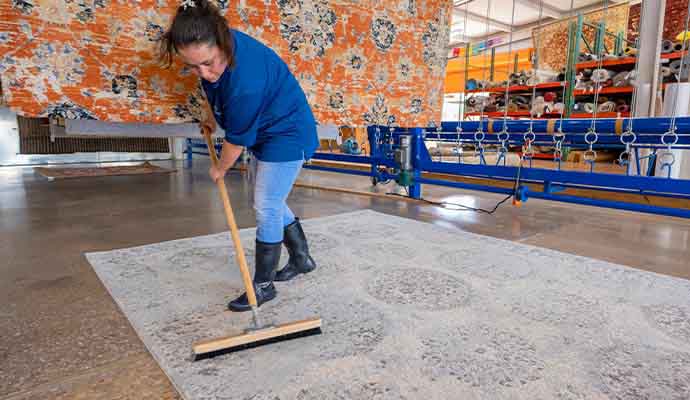 Rug cleaning with equipment