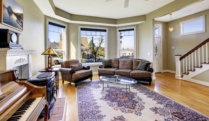 Rug placed in a beautiful room.